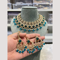 Hira Collections Elegant Crystal Stones And Pearls  Necklace Set