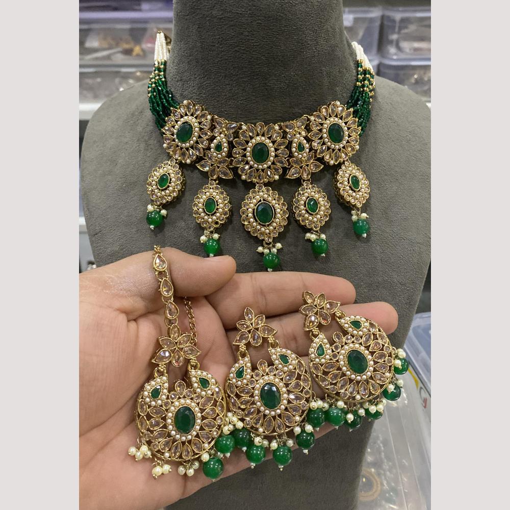 Hira Collections Elegant Crystal Stones And Pearls  Necklace Set