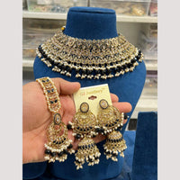 Hira Collections Elegant Crystal Stones And Pearls Choker Necklace Set