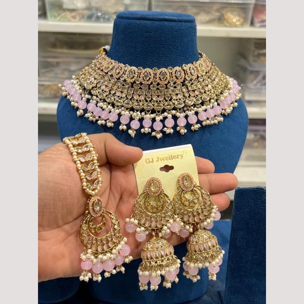 Hira Collections Elegant Crystal Stones And Pearls Choker Necklace Set
