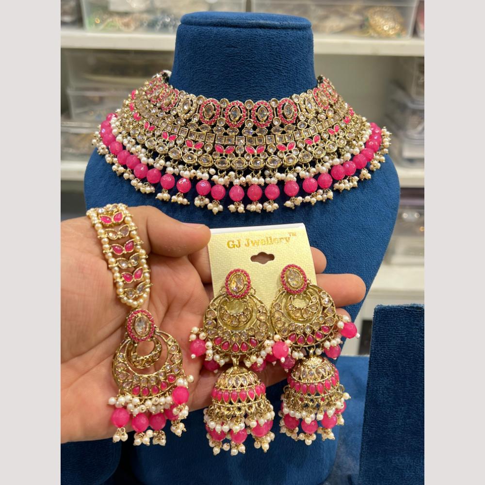Hira Collections Elegant Crystal Stones And Pearls Choker Necklace Set