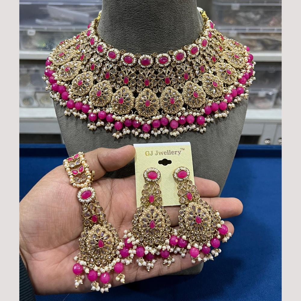 Hira Collections Elegant Crystal Stones And Pearls Choker Necklace Set