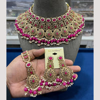 Hira Collections Elegant Crystal Stones And Pearls Choker Necklace Set