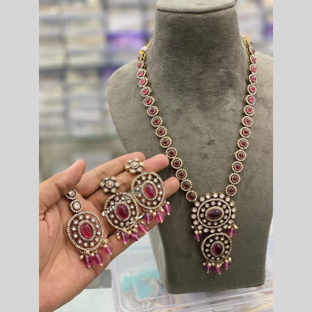 Hira Collections Sparkling Austrian & Pota Stone Necklace Set