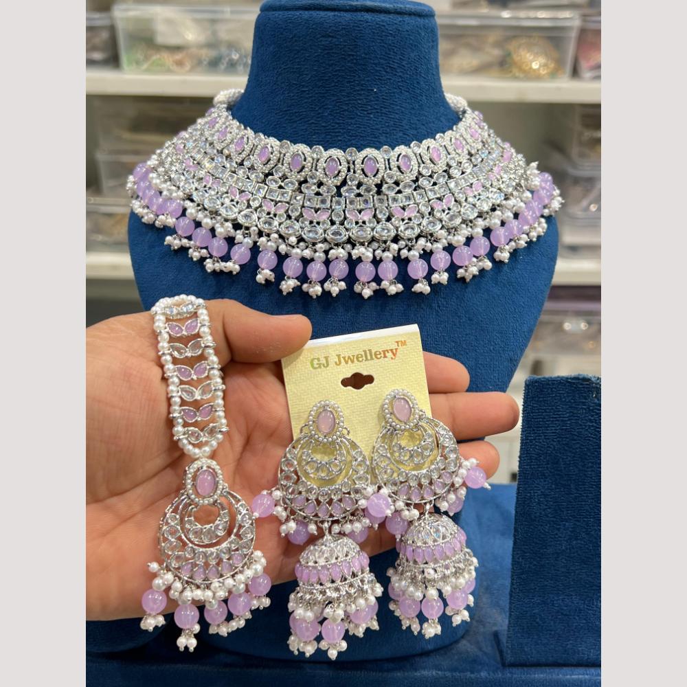 Hira Collections Elegant Crystal Stones And Pearls Choker Necklace Set