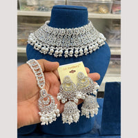 Hira Collections Elegant Crystal Stones And Pearls Choker Necklace Set