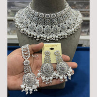 Hira Collections Elegant Crystal Stones And Pearls Choker Necklace Set