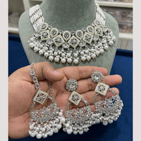 Hira Collections Elegant Crystal Stones And Pearls  Necklace Set