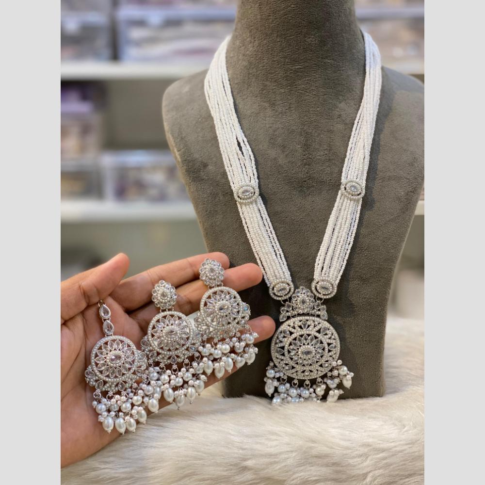 Hira Collections Classic Charm Crystal Stone And Pearl Rani Har Long Necklace Set