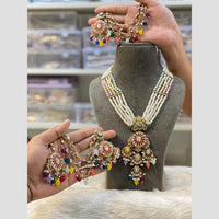 Hira Collections Empress Elegance Crystal Stone And Pearl Rani Har Long Neckalce Set