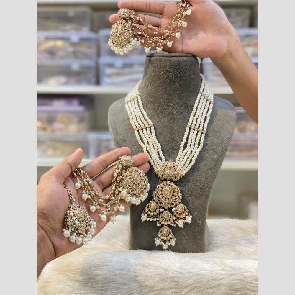 Hira Collections Empress Elegance Crystal Stone And Pearl Rani Har Long Neckalce Set