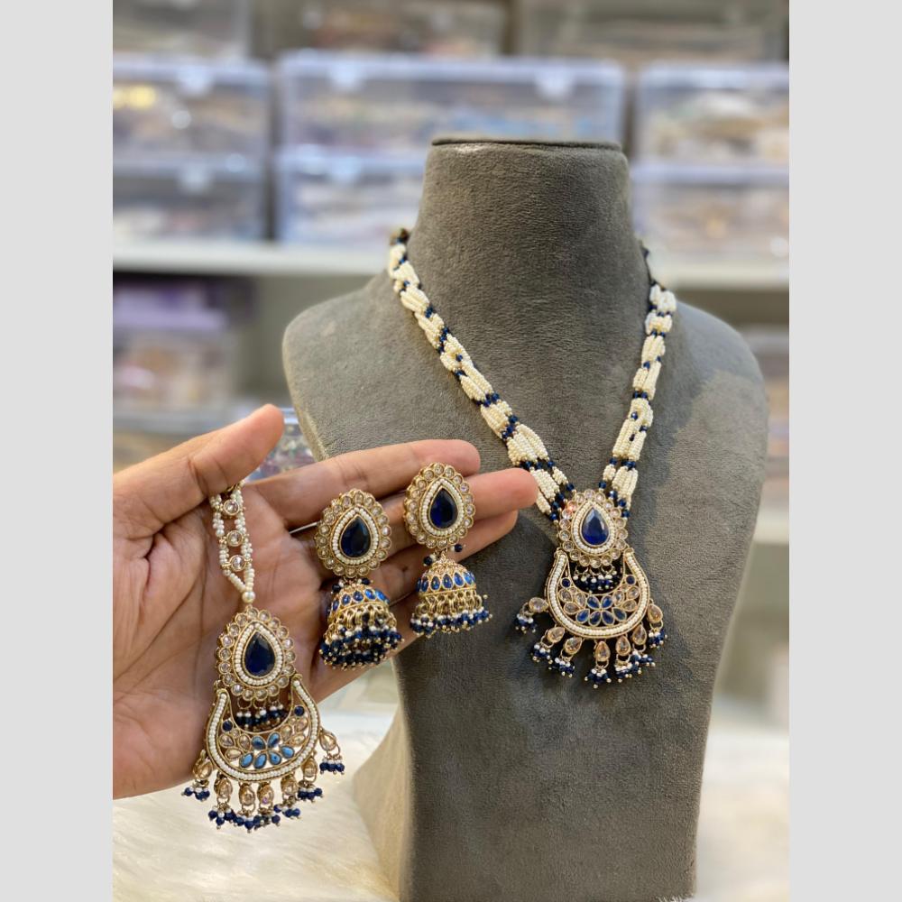 Hira Collections Subtle Royalty Crystal Stone And Pearl Rani Har Long Neckalce Set