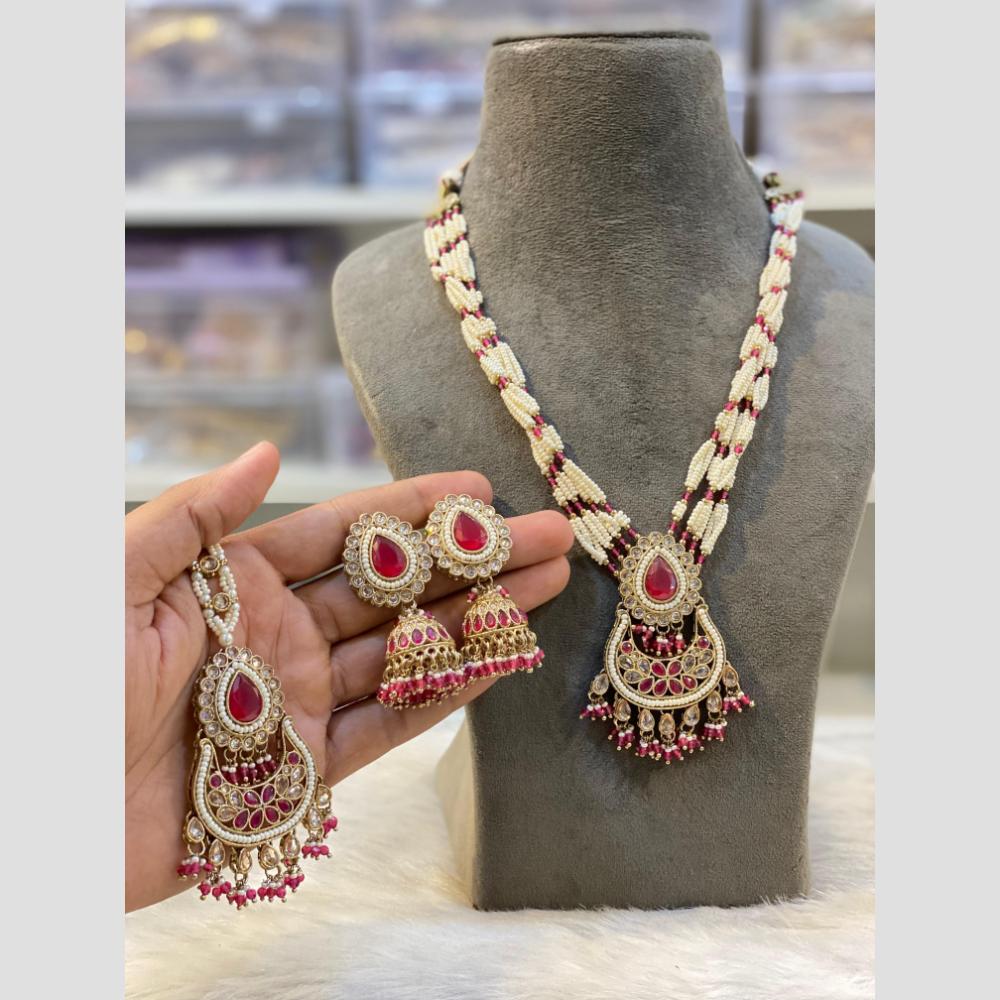 Hira Collections Subtle Royalty Crystal Stone And Pearl Rani Har Long Neckalce Set