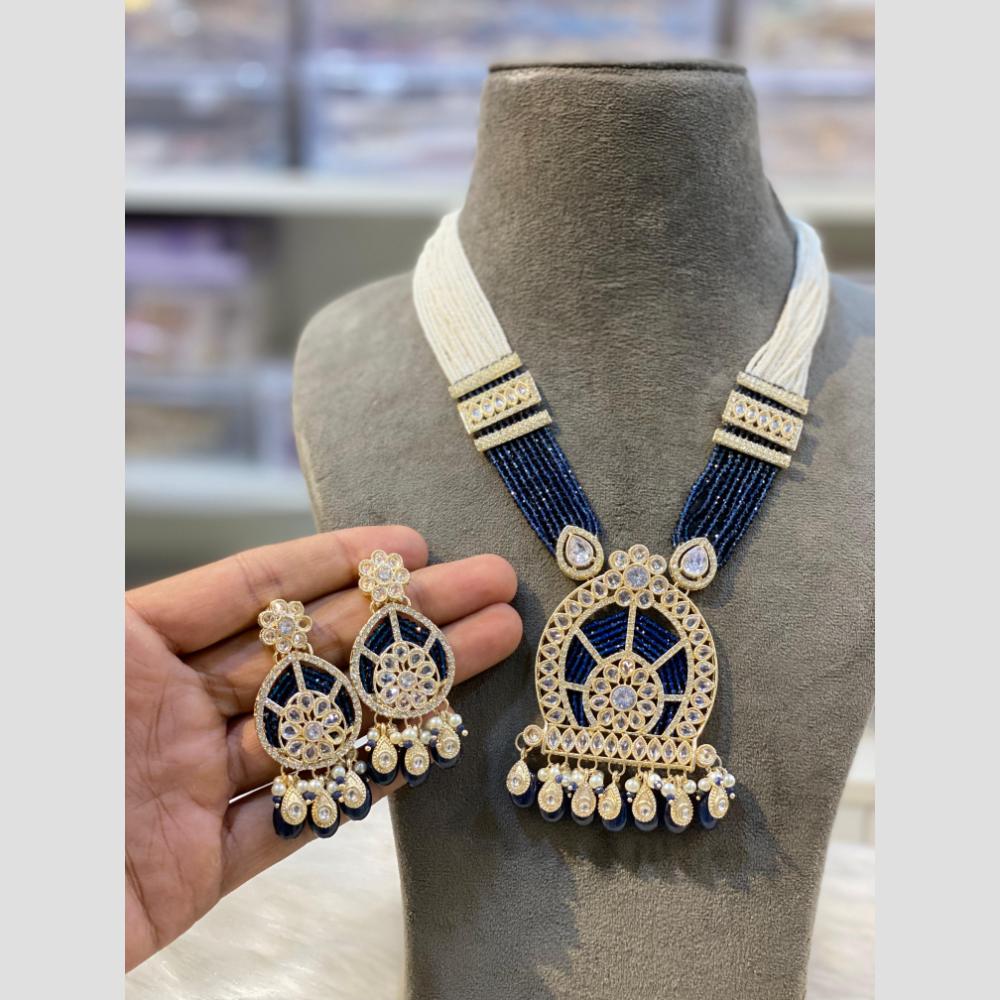 Hira Collections Runway Look Crystal Stone And Pearl Classic Rani Har Long Neckalce Set