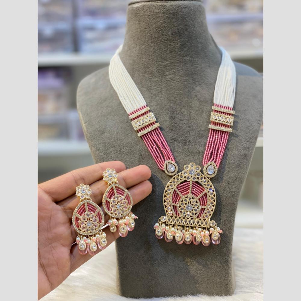 Hira Collections Runway Look Crystal Stone And Pearl Classic Rani Har Long Neckalce Set