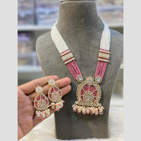 Hira Collections Runway Look Crystal Stone And Pearl Classic Rani Har Long Neckalce Set