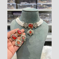 Hira Collections Signature Sparkle Austrain And Resin Stone Pearl Designer Necklace Set