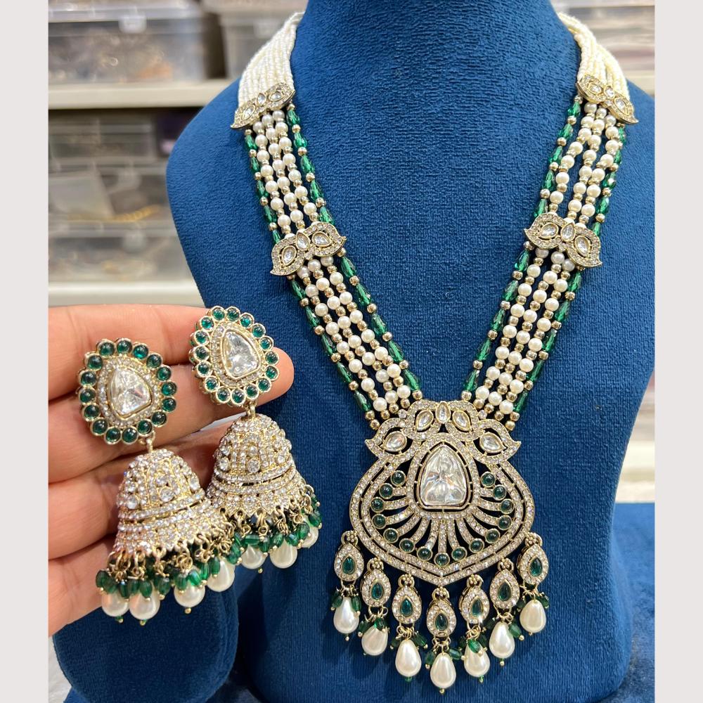 Hira Collections Royal Grace Kundan And Austrian Stone Pearl Long Necklace Set