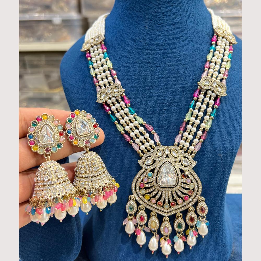Hira Collections Royal Grace Kundan And Austrian Stone Pearl Long Necklace Set