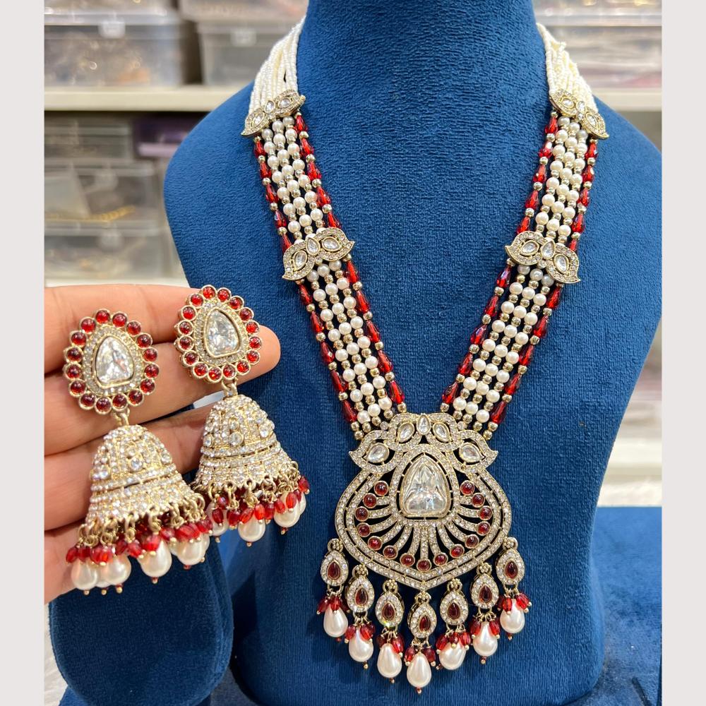 Hira Collections Royal Grace Kundan And Austrian Stone Pearl Long Necklace Set