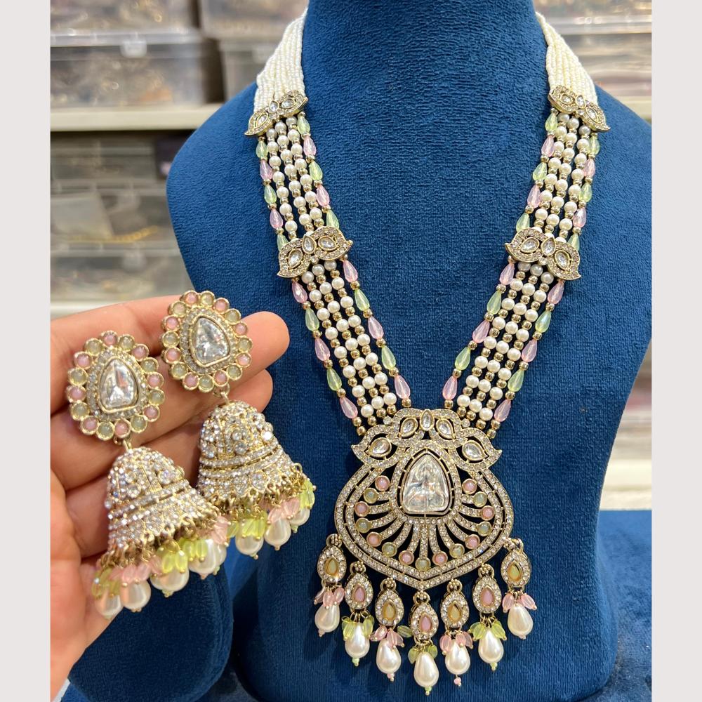 Hira Collections Royal Grace Kundan And Austrian Stone Pearl Long Necklace Set
