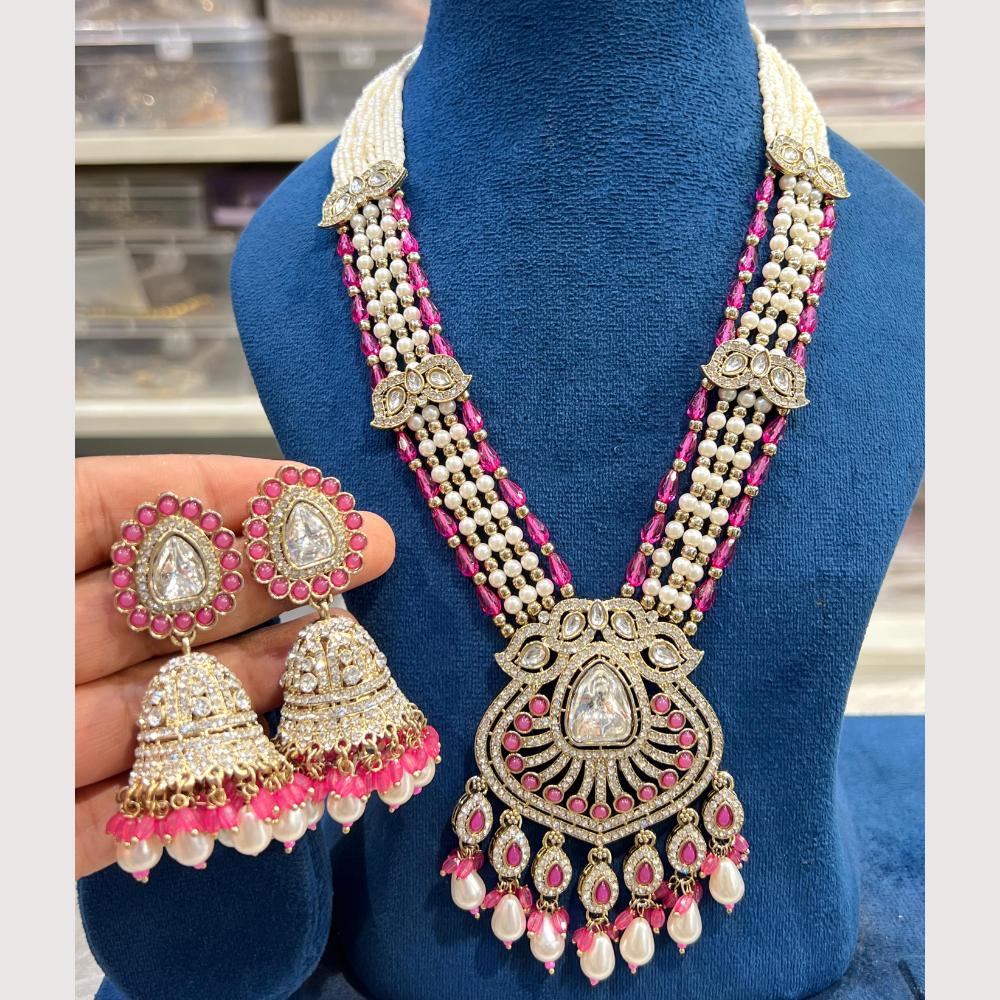 Hira Collections Royal Grace Kundan And Austrian Stone Pearl Long Necklace Set