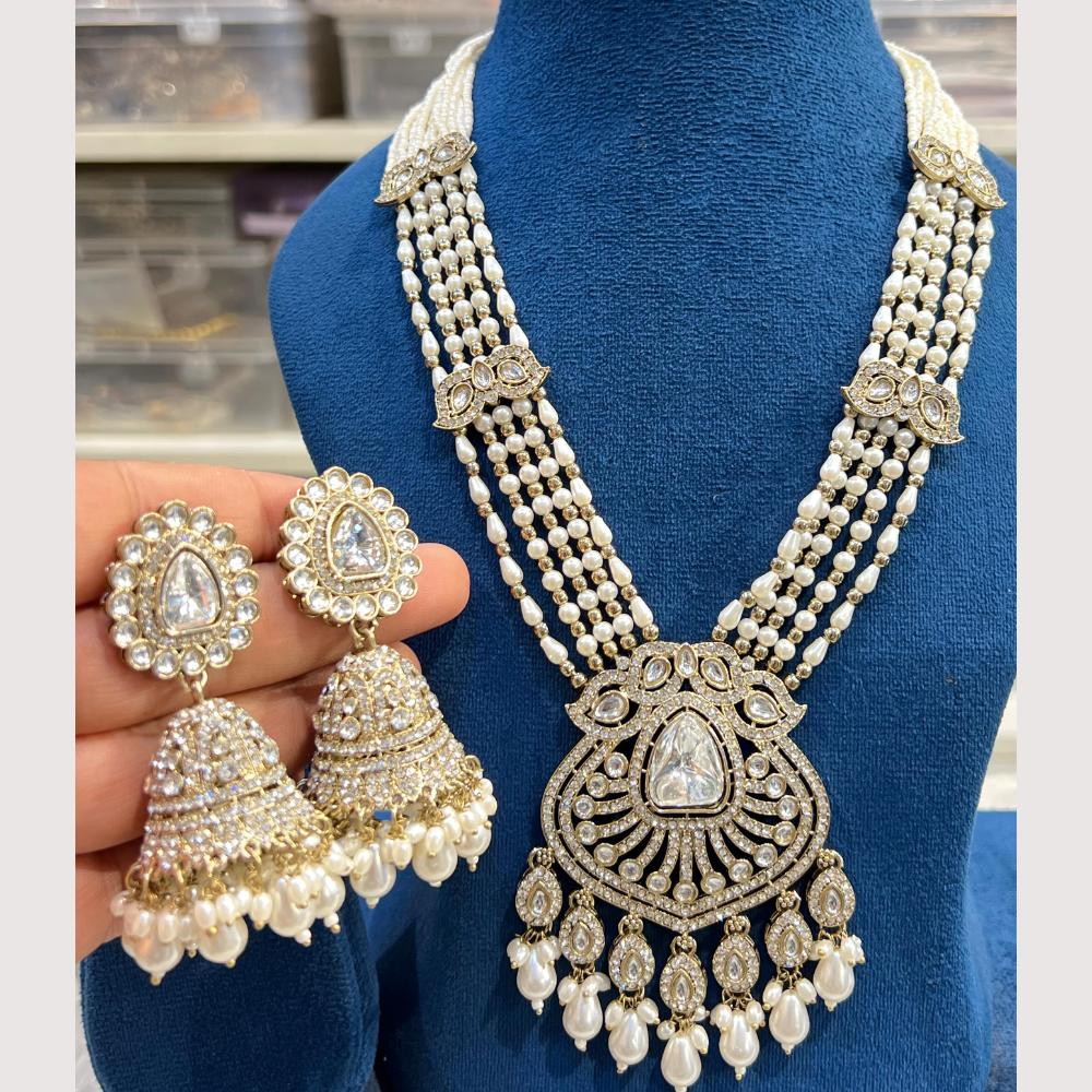Hira Collections Royal Grace Kundan And Austrian Stone Pearl Long Necklace Set