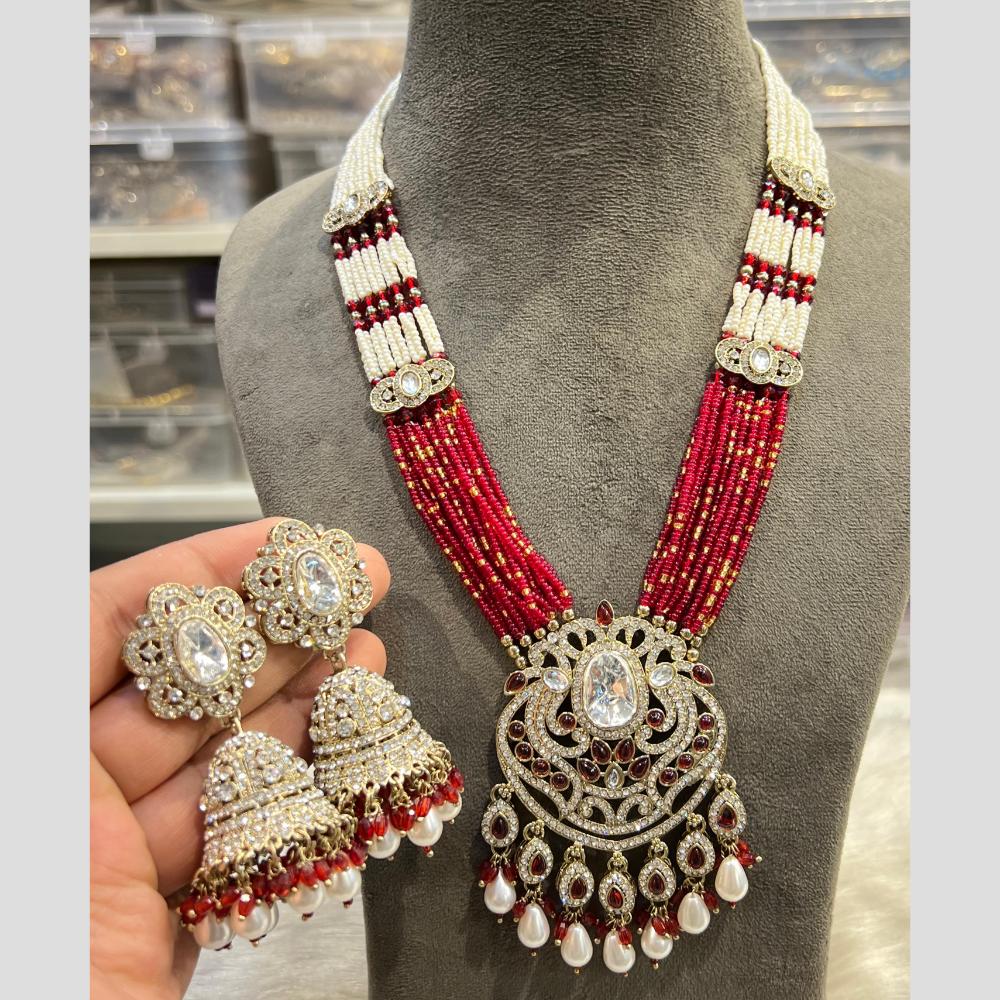 Hira Collections Timeless Pearl Austrian Stone And Pearl Beads Necklace Set