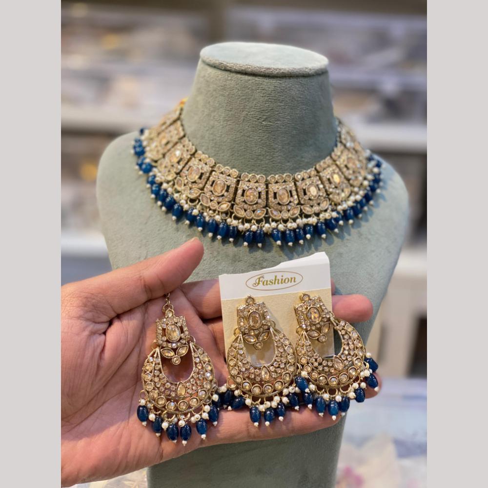 Hira Collections Designer Radiant Crystal And Beads Choker Necklace Set