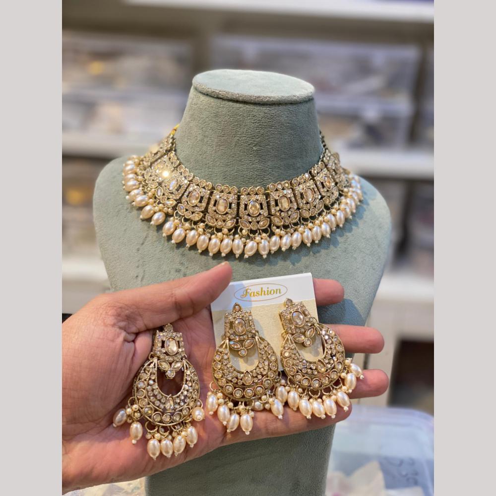Hira Collections Designer Radiant Crystal And Beads Choker Necklace Set