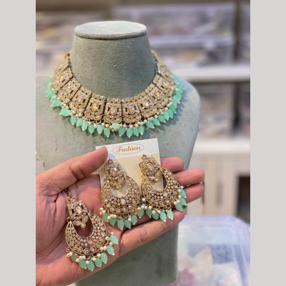 Hira Collections Designer Radiant Crystal And Beads Choker Necklace Set