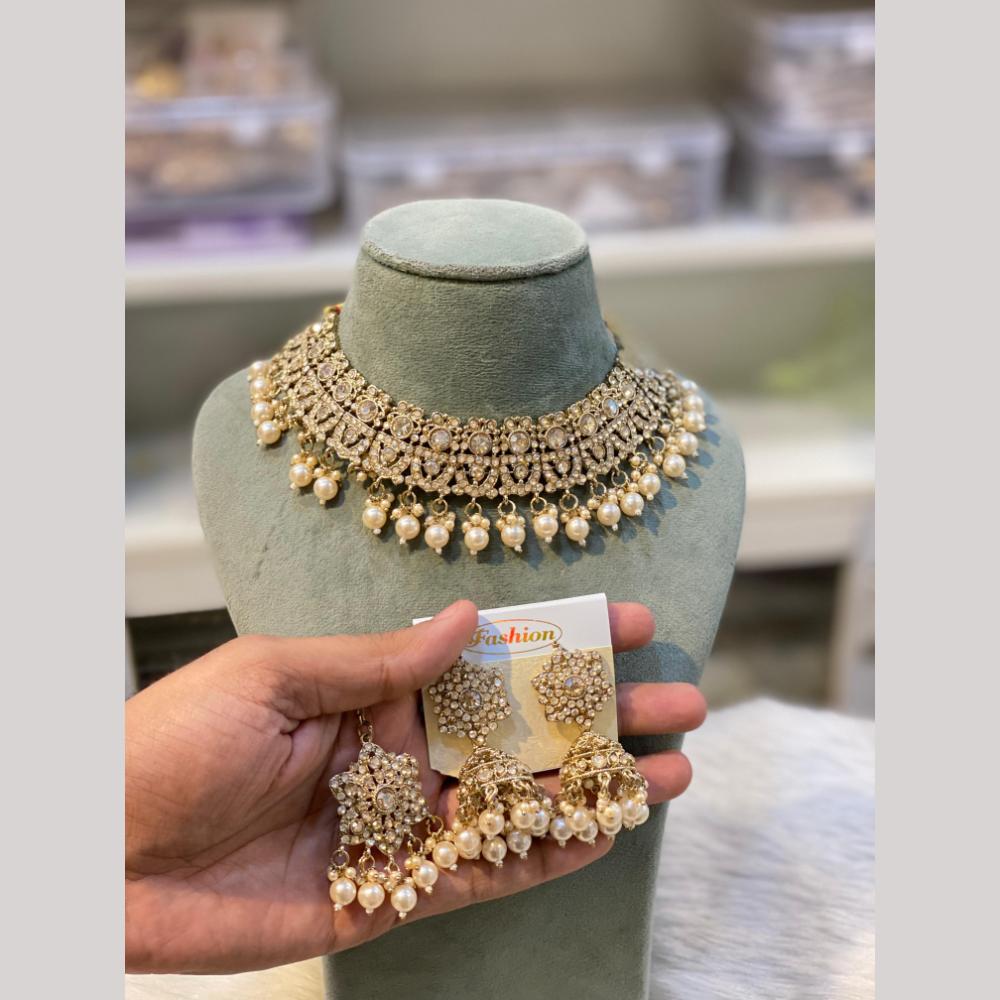 Hira Collections Designer Radiant Crystal And Beads Choker Necklace Set