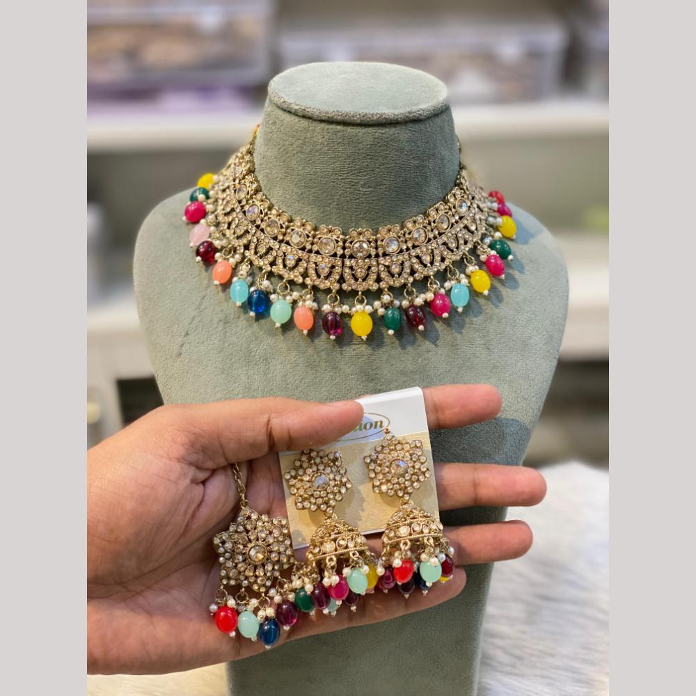 Hira Collections Designer Radiant Crystal And Beads Choker Necklace Set