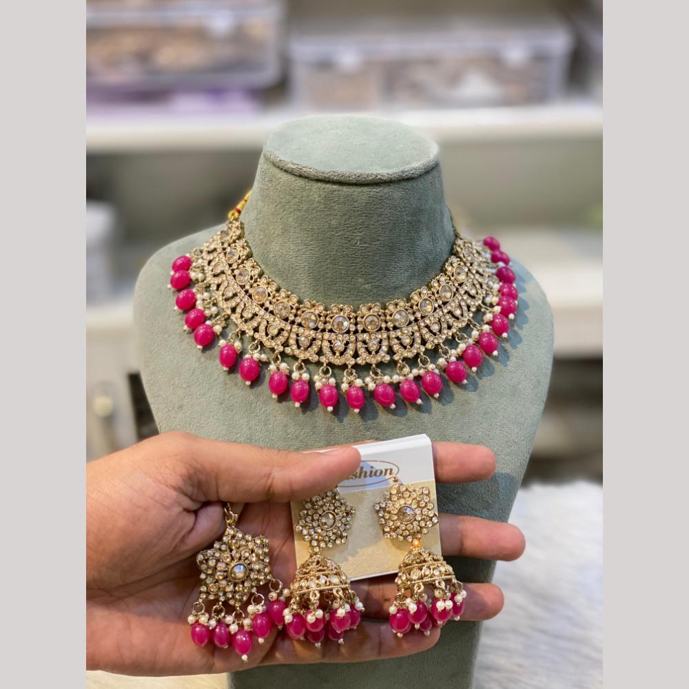 Hira Collections Designer Radiant Crystal And Beads Choker Necklace Set