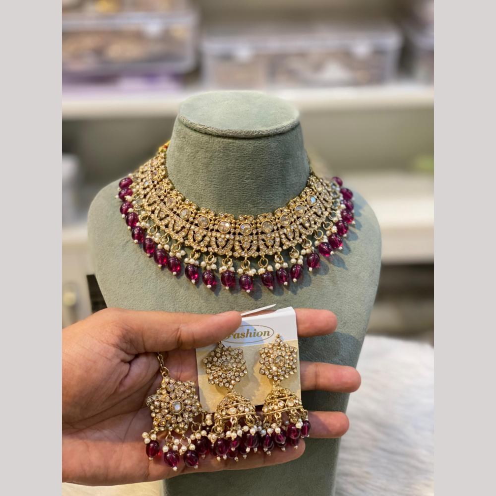 Hira Collections Designer Radiant Crystal And Beads Choker Necklace Set