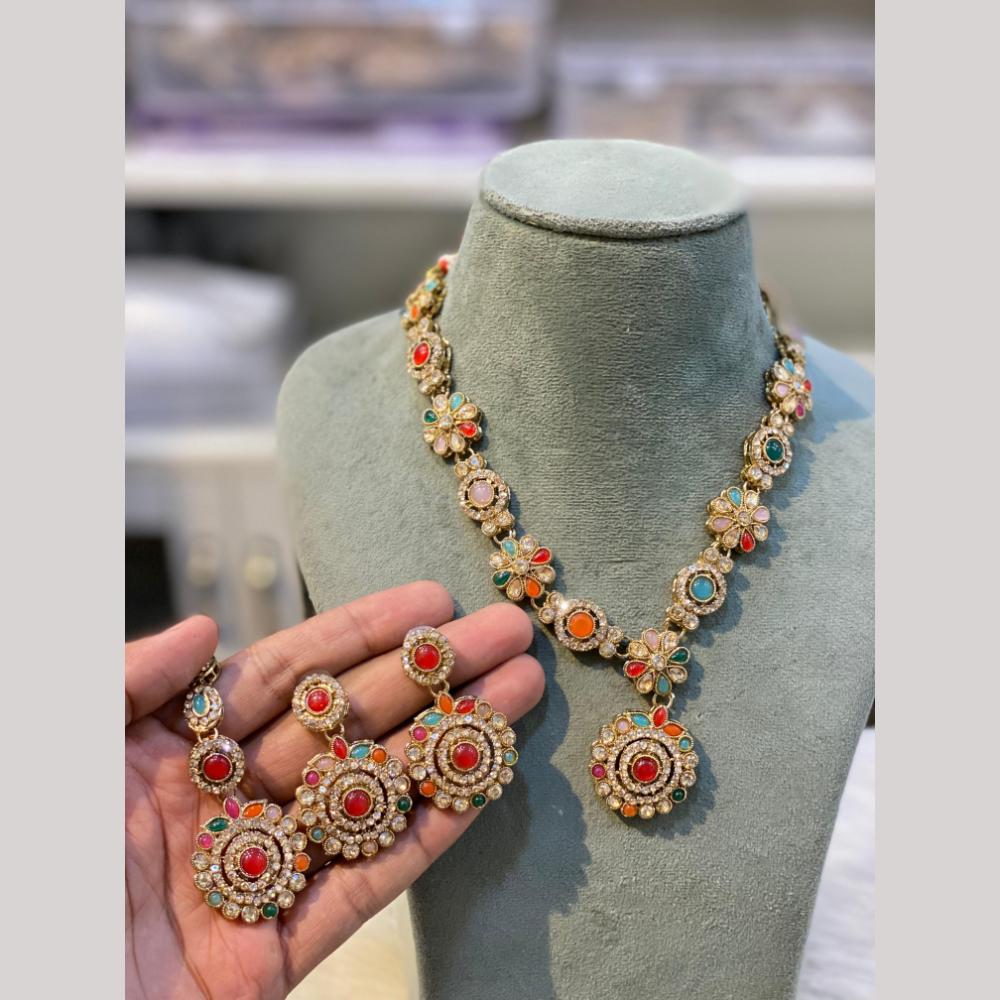 Hira Collections Designer Radiant Crystal Stone Necklace Set