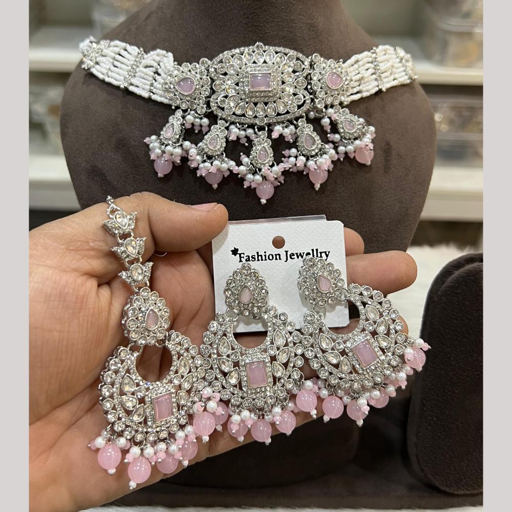 Hira Collections Designer Radiant Crystal And Beads Choker Necklace Set
