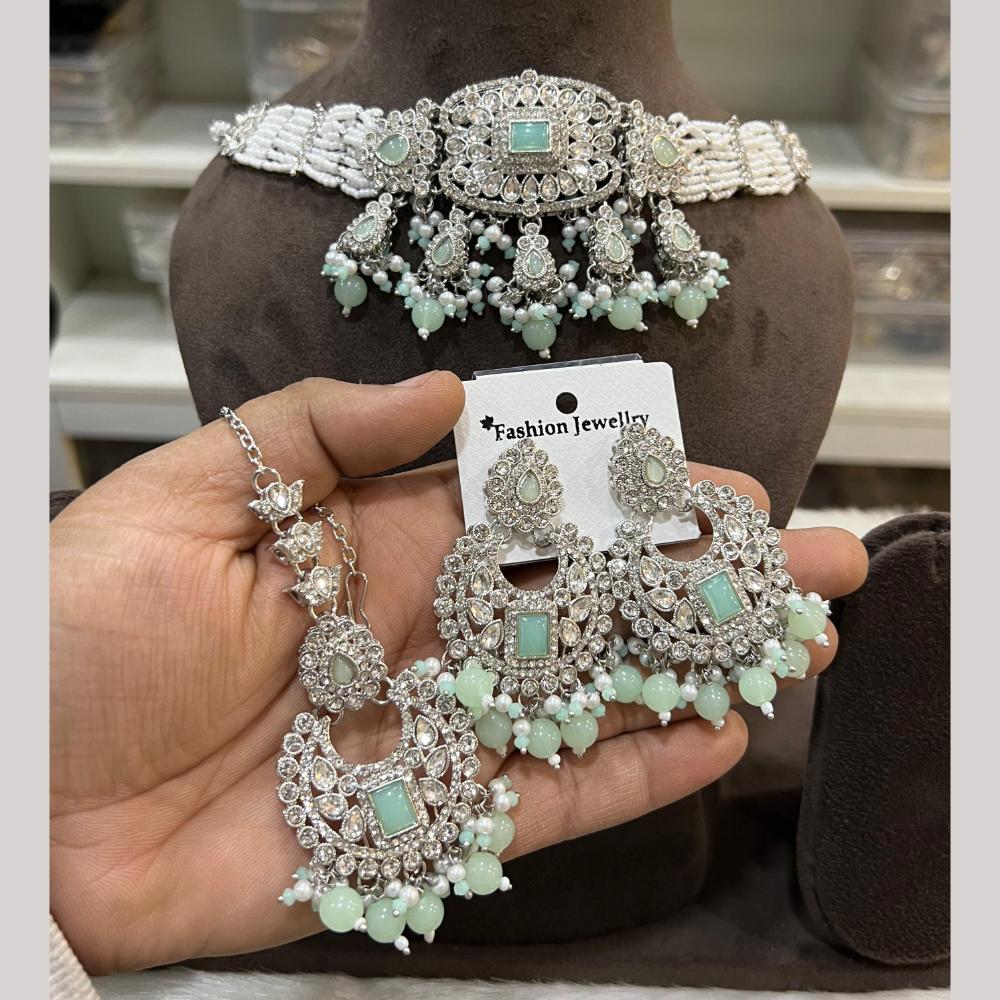 Hira Collections Designer Radiant Crystal And Beads Choker Necklace Set