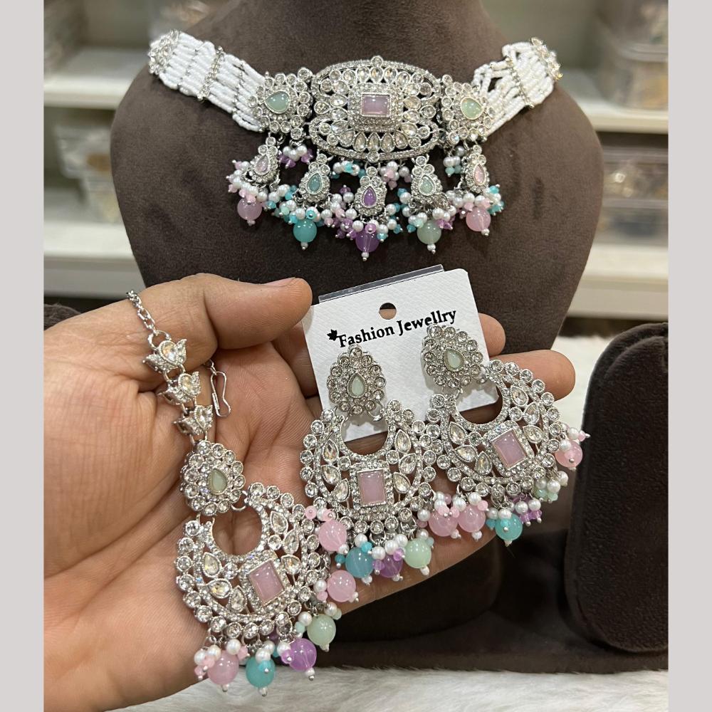 Hira Collections Designer Radiant Crystal And Beads Choker Necklace Set