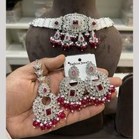 Hira Collections Designer Radiant Crystal And Beads Choker Necklace Set