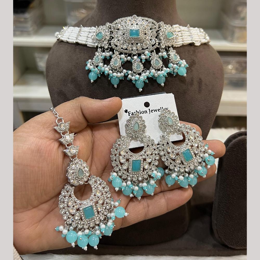 Hira Collections Designer Radiant Crystal And Beads Choker Necklace Set
