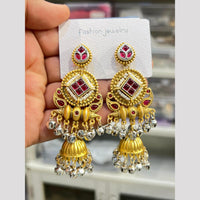 Hira Collections Elegant Dual Finish Pota Stone And Ghungroo Jhumki Earrings