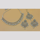 Hira Collections Stylish Rhodium Plated Crystal And Pearl Necklace Set