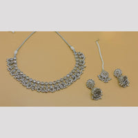 Hira Collections Stylish Rhodium Plated Crystal And Pearl Necklace Set