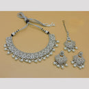 Hira Collections Stylish Rhodium Plated Crystal And Pearl Necklace Set