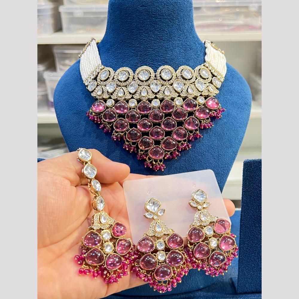 Hira Collections Classic Pota Stone and Kundan Pearl Necklace Set