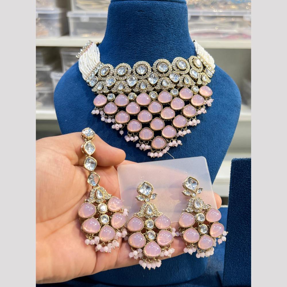 Hira Collections Classic Pota Stone and Kundan Pearl Necklace Set