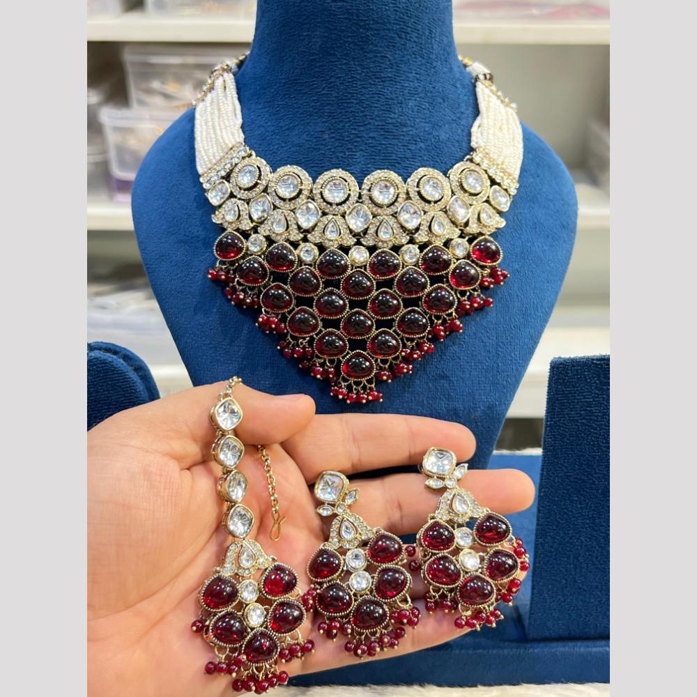 Hira Collections Classic Pota Stone and Kundan Pearl Necklace Set