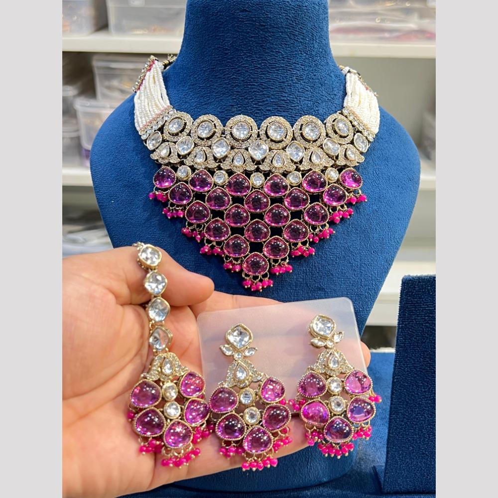 Hira Collections Classic Pota Stone and Kundan Pearl Necklace Set