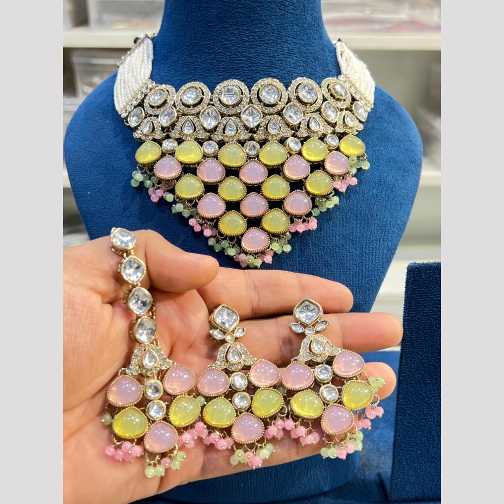 Hira Collections Classic Pota Stone and Kundan Pearl Necklace Set
